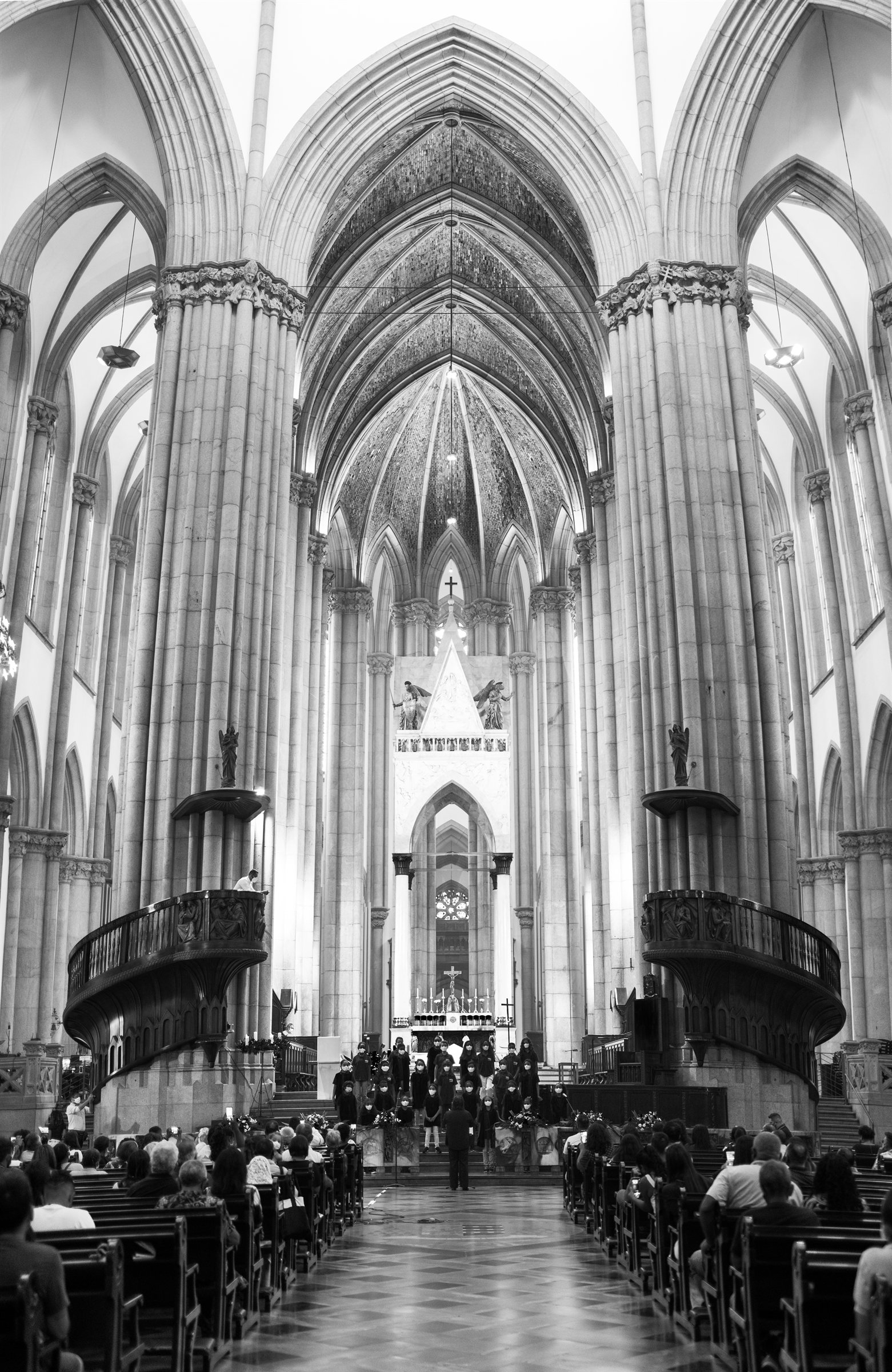The vaulted nave of a cathedral
