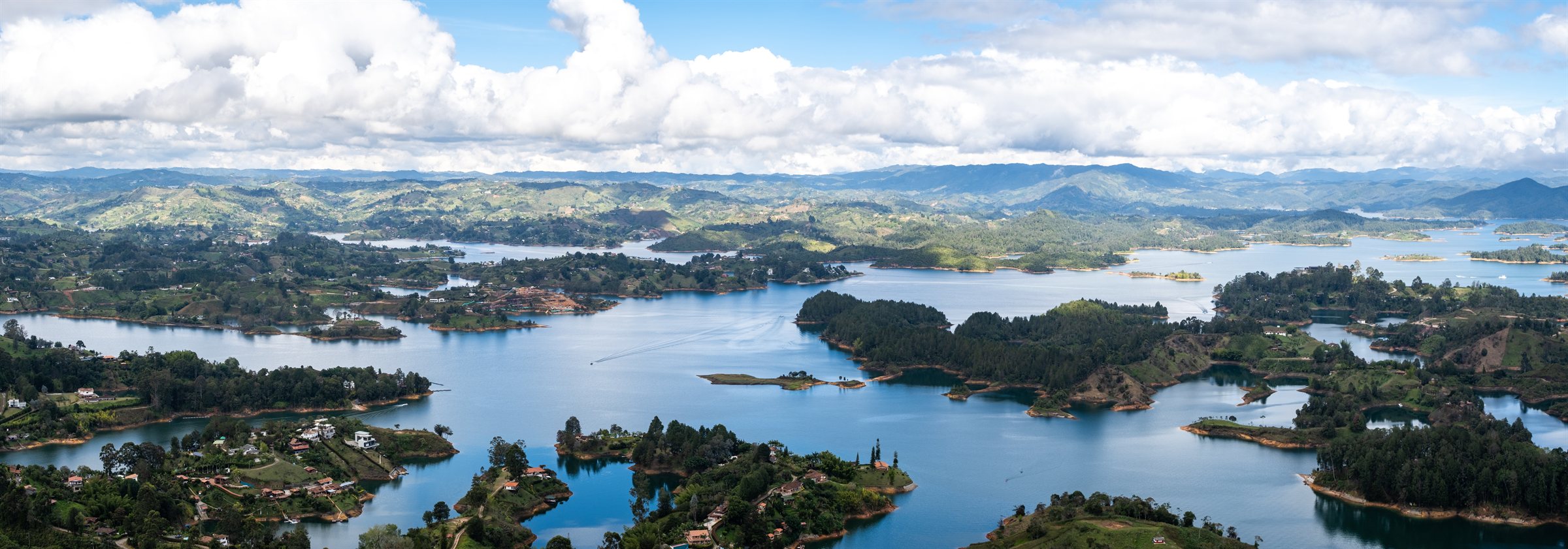 Lakes and green islands seen from the top of the rock